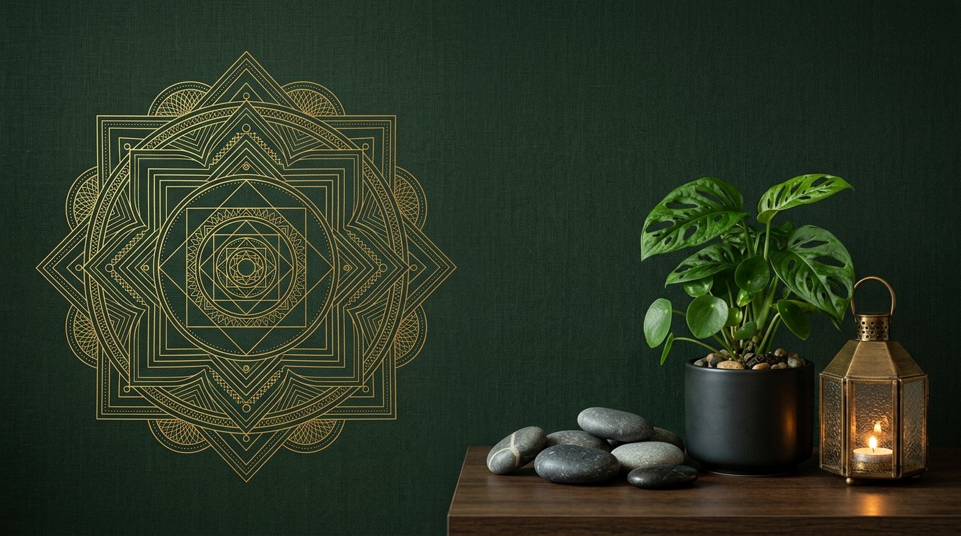 Dark Forest Sage Green Vastu Mandala Background