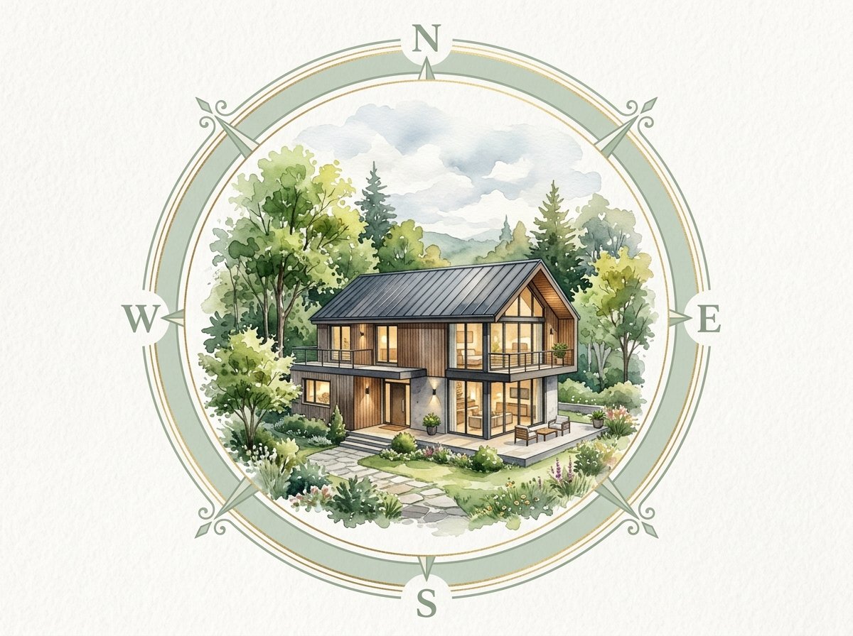 Vastu Science Modern House Compass Illustration