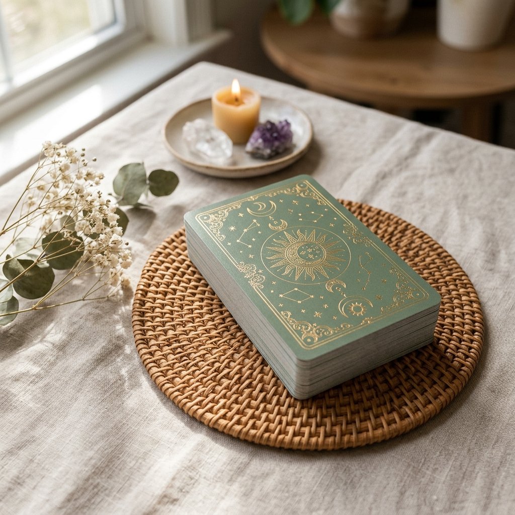 Luxury Tarot Deck on Rattan Coaster